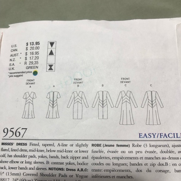 Vogue pattern 9567- sizes 18-20-22- fitted tapered A-line dress - Picture 7 of 9